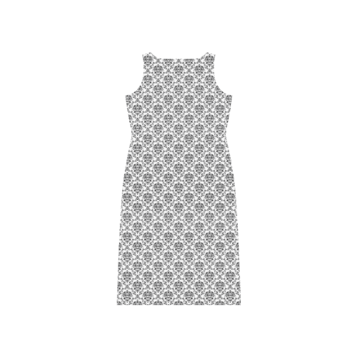 Elegant Black and White Damask Phaedra Sleeveless Open Fork Long Dress (Model D08)