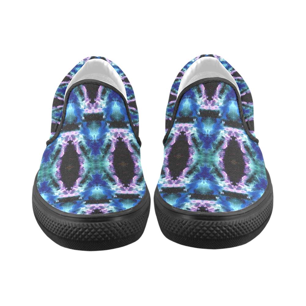Blue, Light Blue, Metallic Diamond Pattern Women's Unusual Slip-on Canvas Shoes (Model 019)