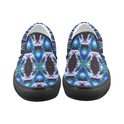 Blue, Light Blue, Metallic Diamond Pattern Women's Unusual Slip-on Canvas Shoes (Model 019)