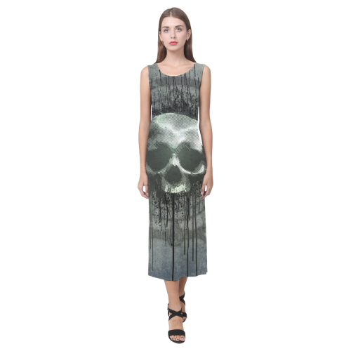 Awesome skull with bones and grunge Phaedra Sleeveless Open Fork Long Dress (Model D08)