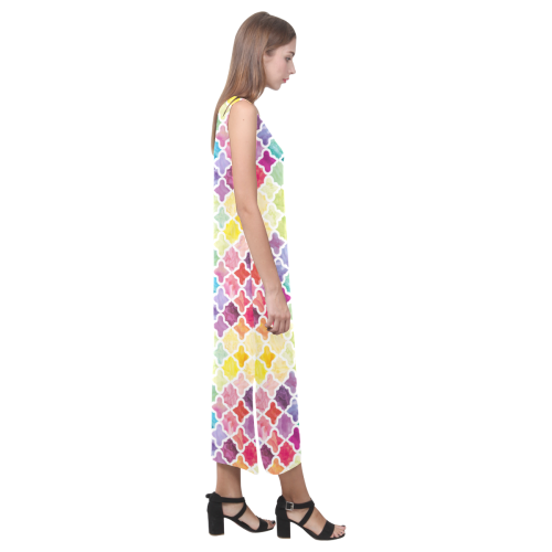 watercolor pattern Phaedra Sleeveless Open Fork Long Dress (Model D08)
