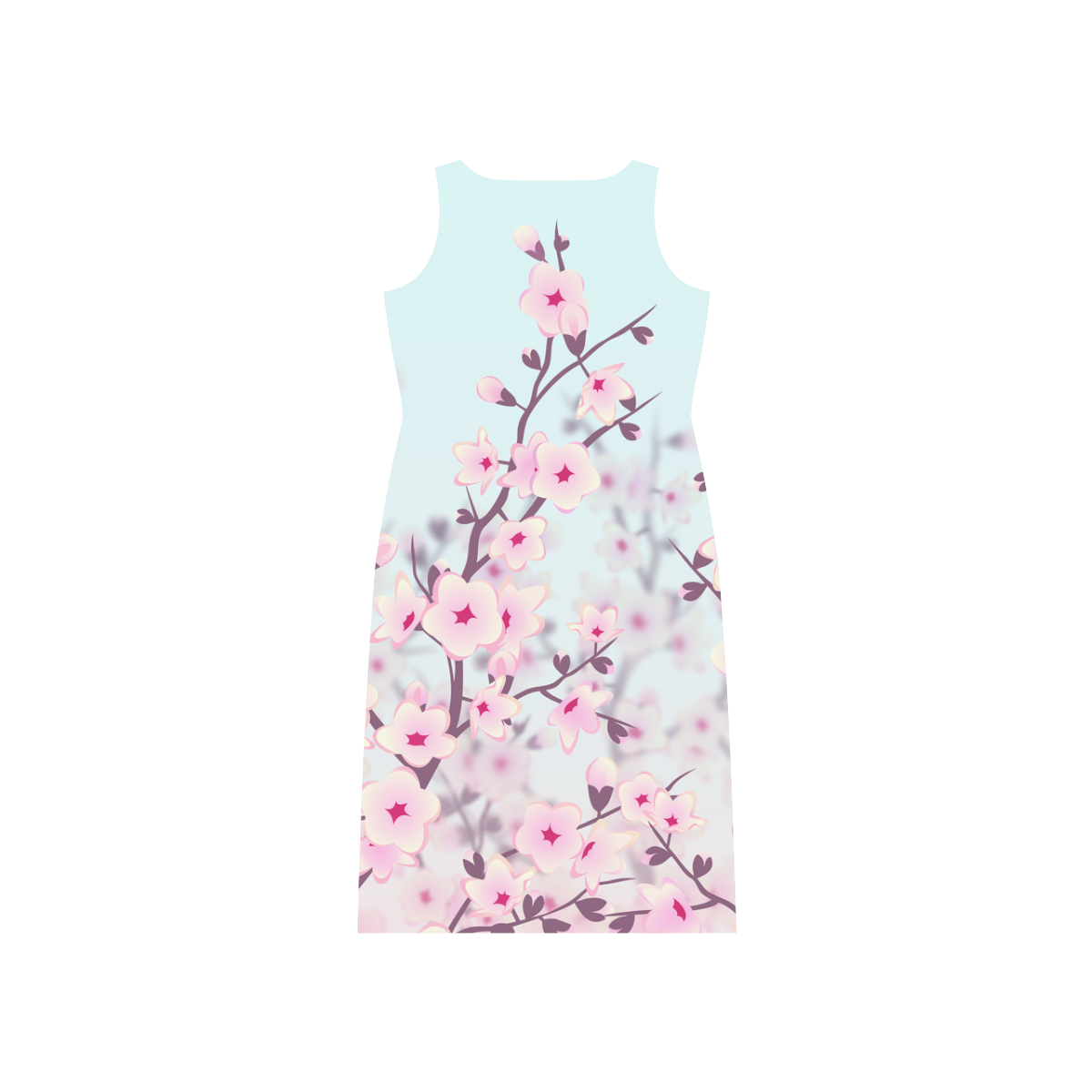 Cherry Blossoms Pastel Sakura Floral Phaedra Sleeveless Open Fork Long Dress (Model D08)
