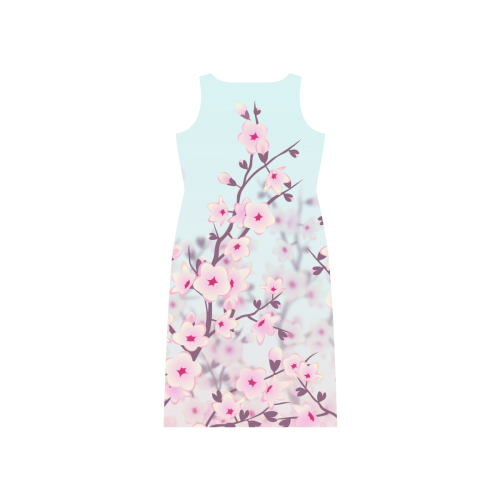 Cherry Blossoms Pastel Sakura Floral Phaedra Sleeveless Open Fork Long Dress (Model D08)