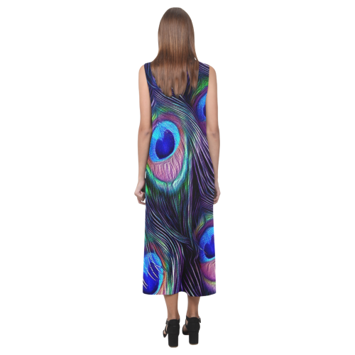 Peacock Feather Phaedra Sleeveless Open Fork Long Dress (Model D08)