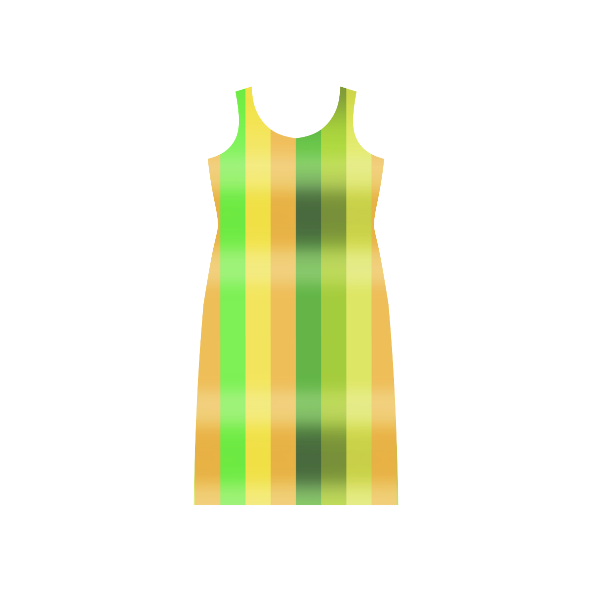 Green Orange Yellow Stripes Design Phaedra Sleeveless Open Fork Long Dress (Model D08)