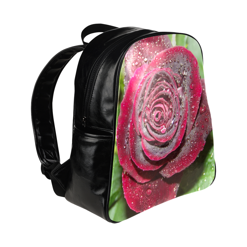 Dunkel rote Rose Multi-Pockets Backpack (Model 1636)