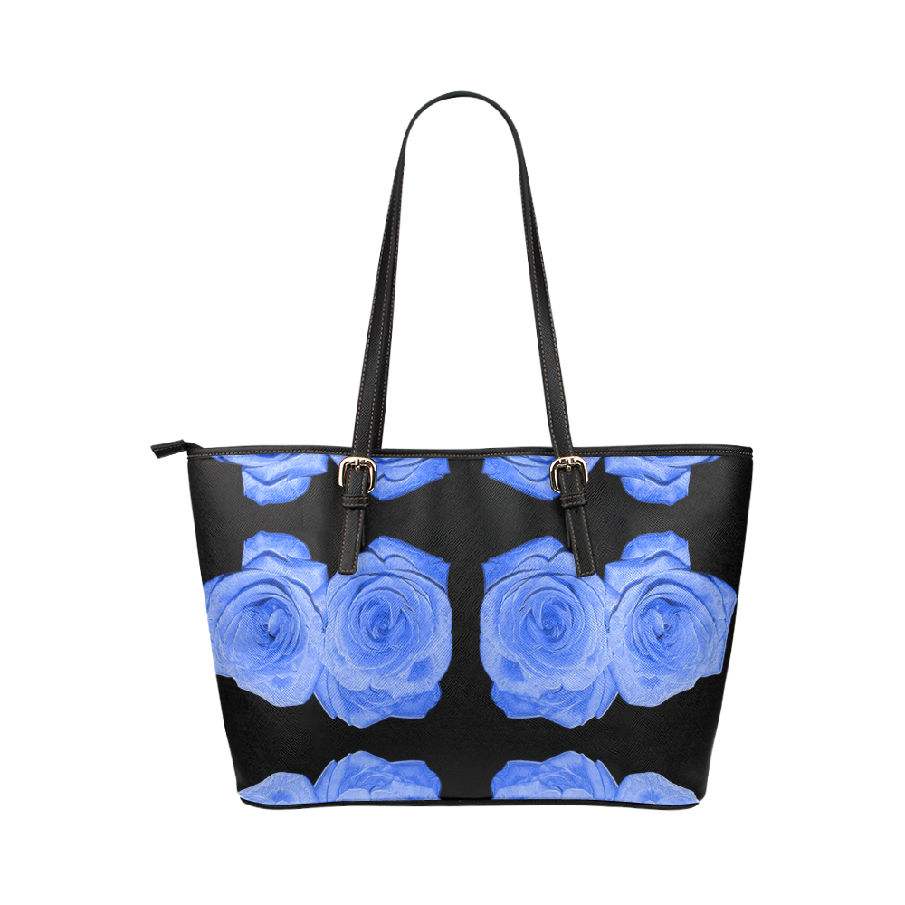 Flowers: Blue Enameled Roses Leather Tote Bag/Small (Model 1651)