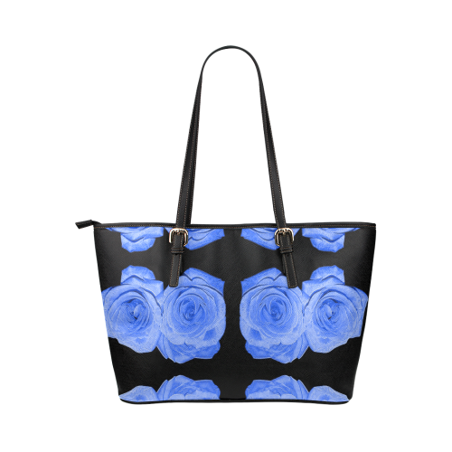 Flowers: Blue Enameled Roses Leather Tote Bag/Small (Model 1651)