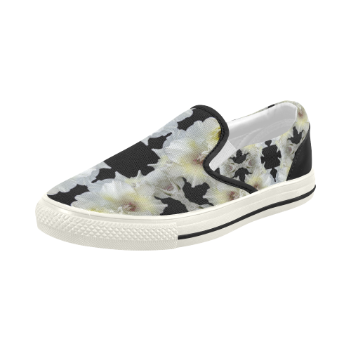 Flowers: White and Yellow Gladiolus Women's Slip-on Canvas Shoes (Model 019)