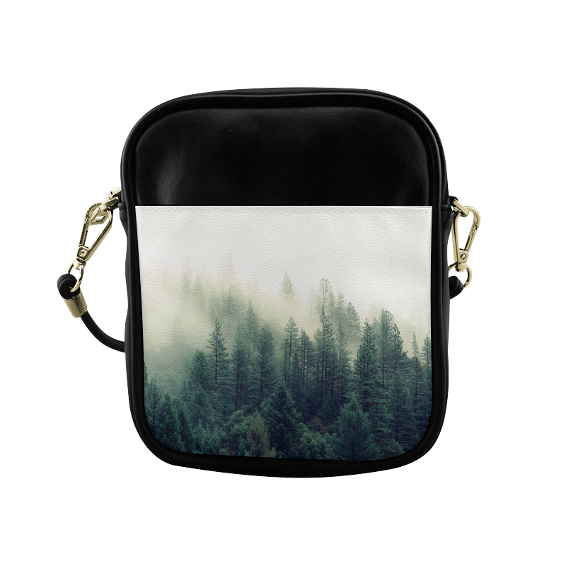 Calming Green Nature Forest Scene Misty Foggy Sling Bag (Model 1627)