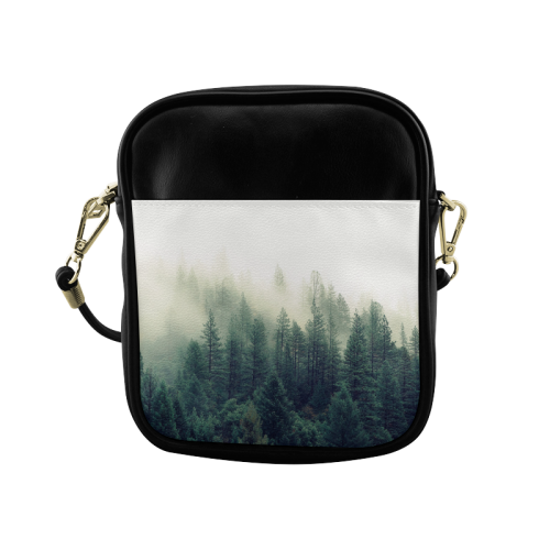 Calming Green Nature Forest Scene Misty Foggy Sling Bag (Model 1627)