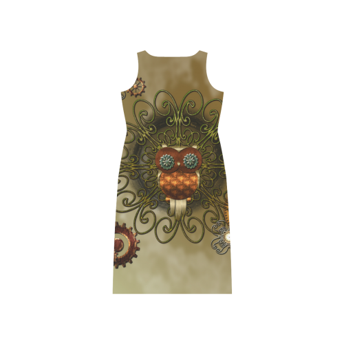 Steampunk cute owl Phaedra Sleeveless Open Fork Long Dress (Model D08)
