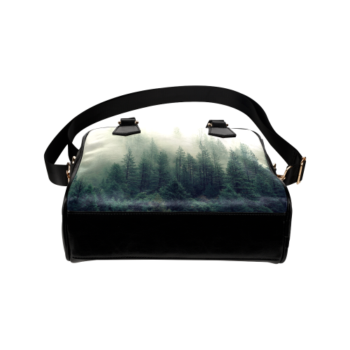 Calming Green Nature Forest Scene Misty Foggy Shoulder Handbag (Model 1634)
