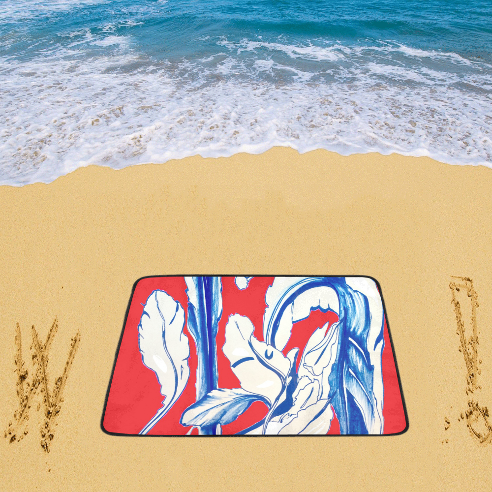 Blue Succulent Red Beach Mat 78"x 60"