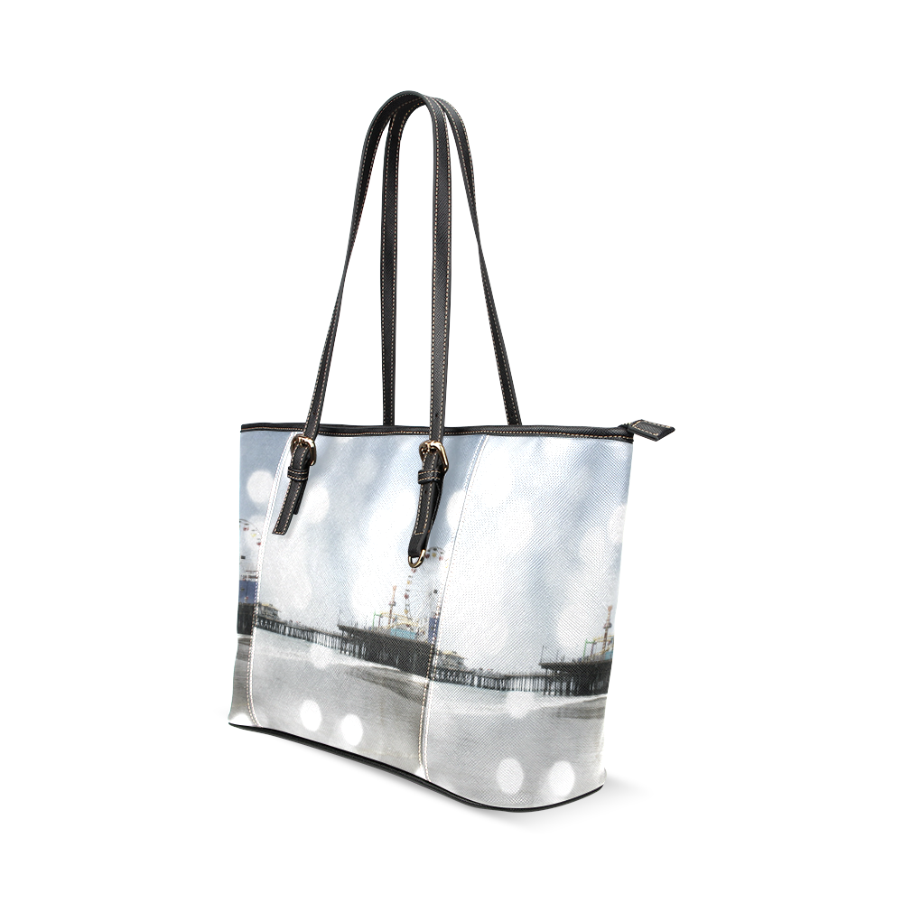Sparkling Grey Santa Monica Pier Leather Tote Bag/Large (Model 1640)