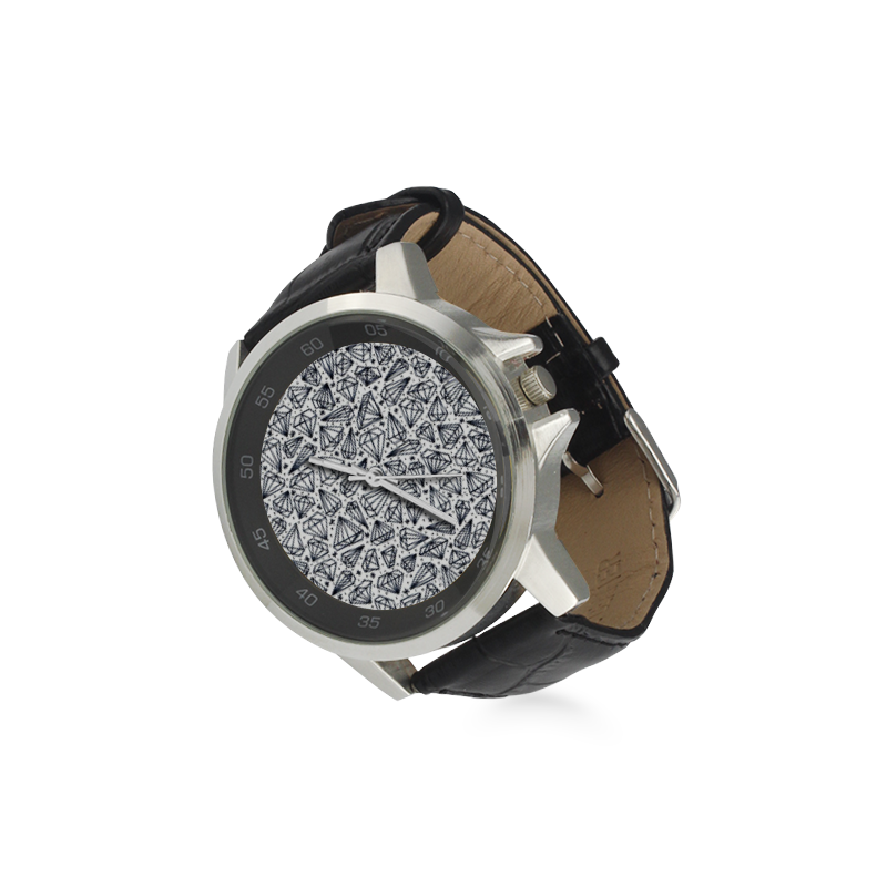 Diamonds watch Unisex Stainless Steel Leather Strap Watch(Model 202)