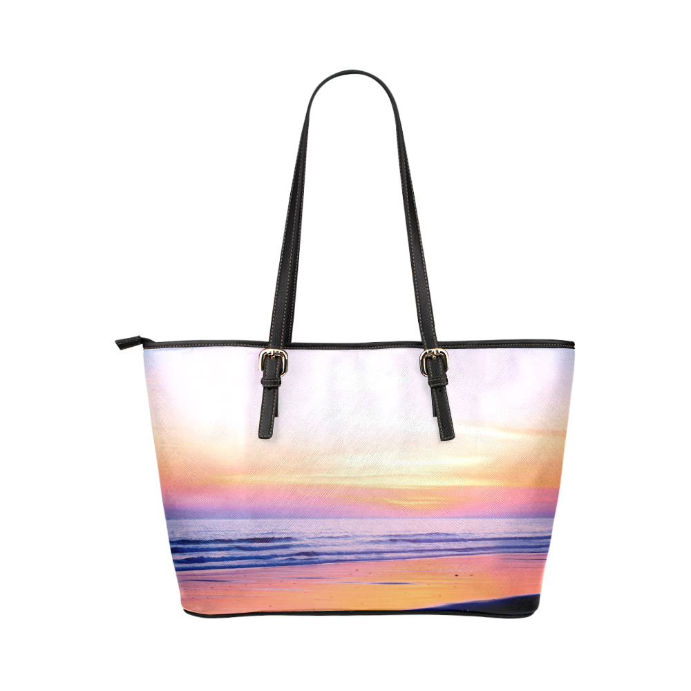 Sunshine Beach Scene, Summer, Sun, Holidays Leather Tote Bag/Large (Model 1651)