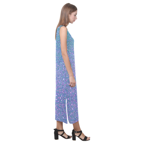 Blue glitter Phaedra Sleeveless Open Fork Long Dress (Model D08)