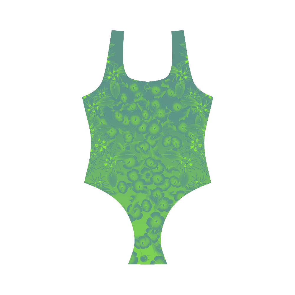 Viridian Wildflower Print by Aleta Vest One Piece Swimsuit (Model S04)