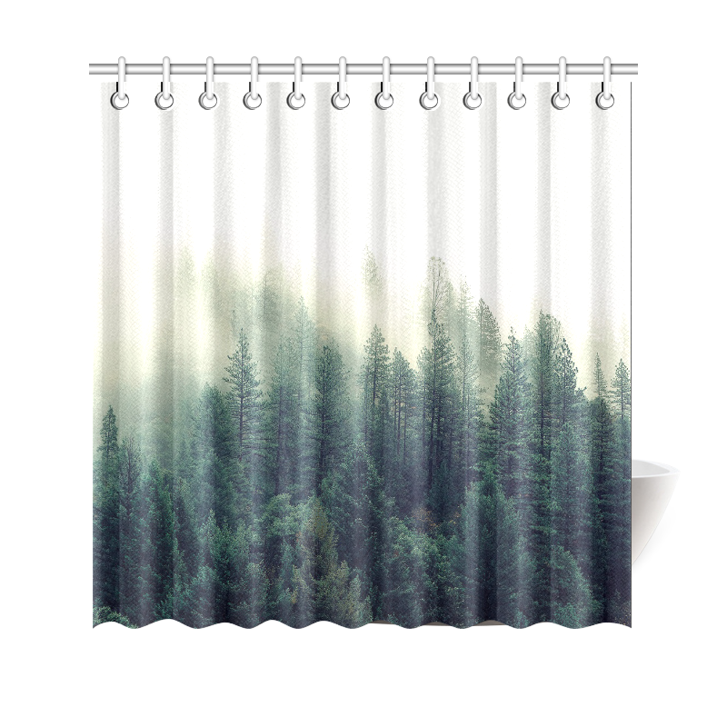Calming Green Nature Forest Scene Shower Curtain 69"x70"