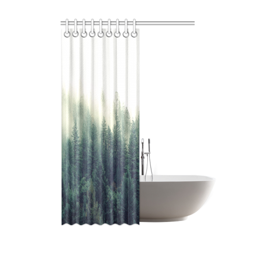 Calming Green Nature Forest Scene Misty Foggy Shower Curtain 48"x72"