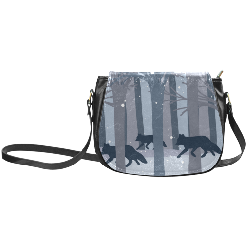 Foxes in the winter forest Classic Saddle Bag/Large (Model 1648)