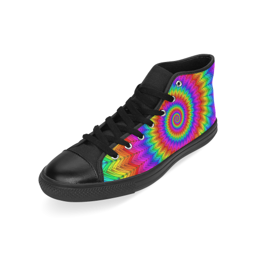Psychedelic Rainbow Spiral Men’s Classic High Top Canvas Shoes /Large Size (Model 017)