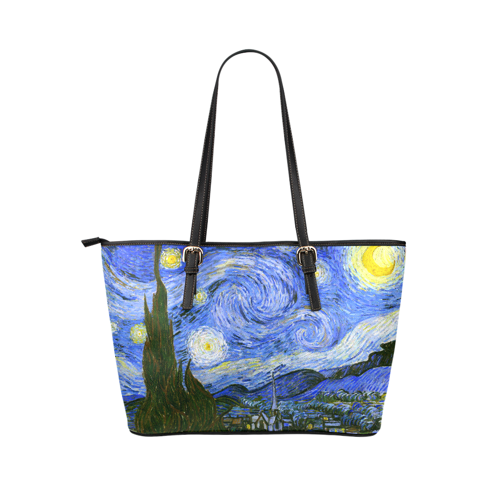 Van Gogh Starry Night Leather Tote Bag/Large (Model 1651)