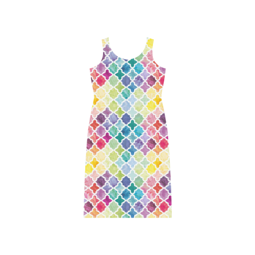 watercolor pattern Phaedra Sleeveless Open Fork Long Dress (Model D08)