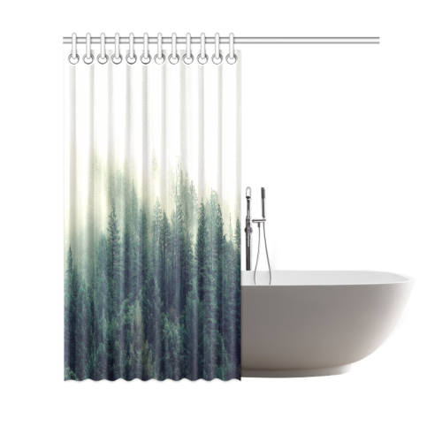 Calming Green Nature Forest Scene Shower Curtain 69"x70"