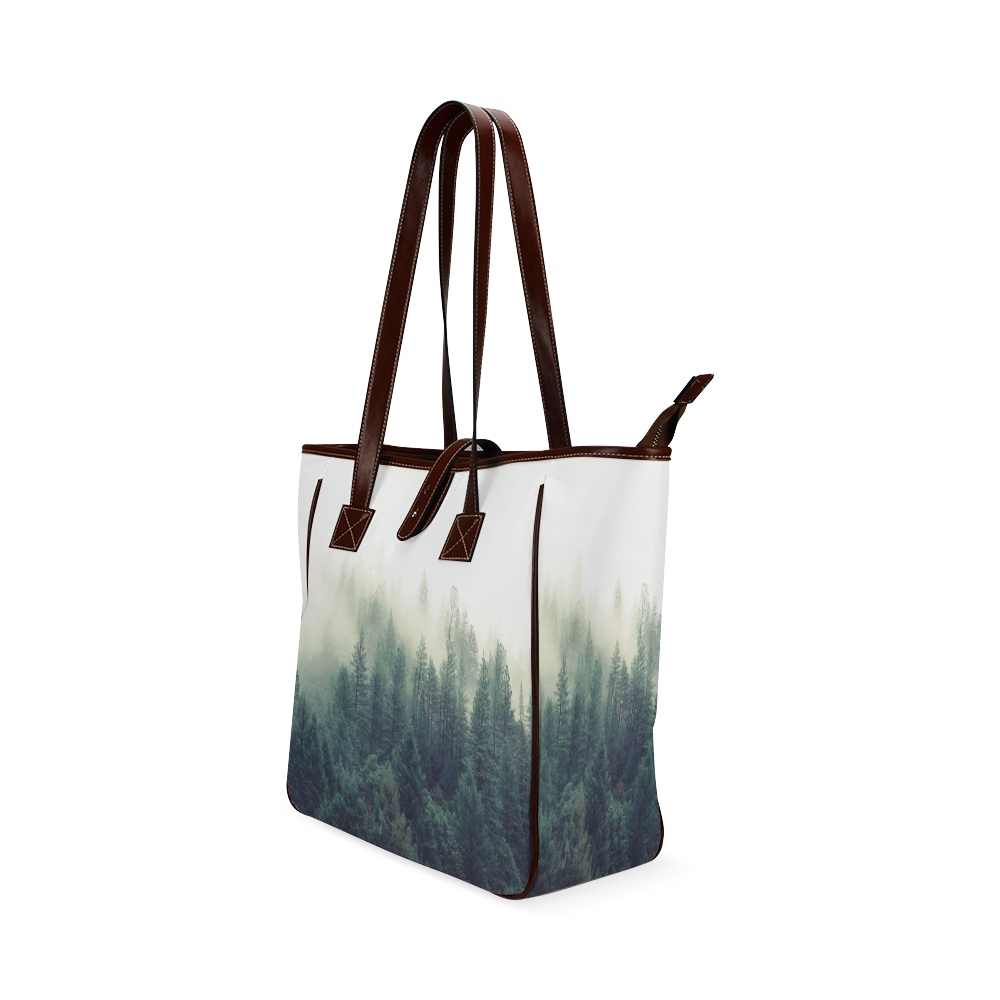 Calming Green Nature Forest Scene Misty Foggy Classic Tote Bag (Model 1644)