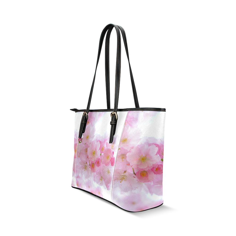 Beautiful Pink Japanese Cherry Tree Blossom Leather Tote Bag/Small (Model 1640)