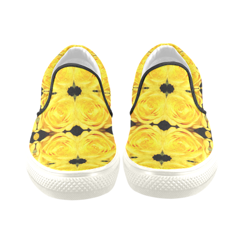 Flowers: Yellow Roses Women's Unusual Slip-on Canvas Shoes (Model 019)