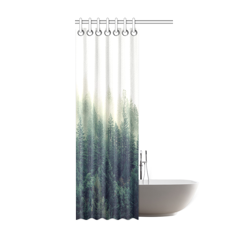 Calming Green Nature Forest Scene Misty Foggy Shower Curtain 36"x72"