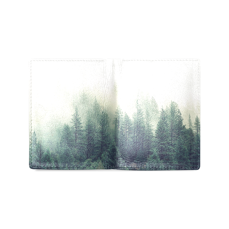 Calming Green Nature Forest Scene Misty Foggy Men's Leather Wallet (Model 1612)