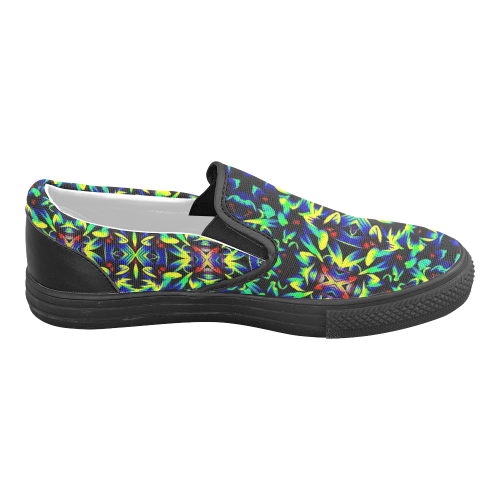 Cool Green Blue Yellow Design Women's Unusual Slip-on Canvas Shoes (Model 019)