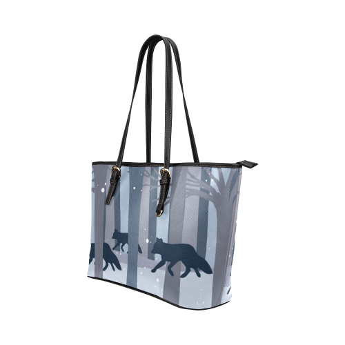 Foxes in the winter forest Leather Tote Bag/Small (Model 1651)