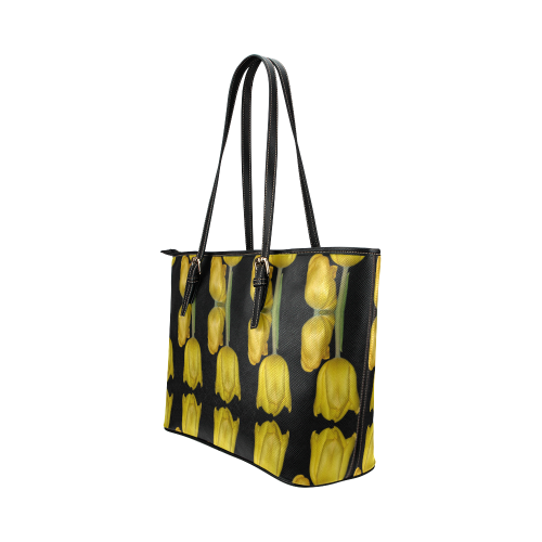 Flowers: Sunny Yellow Tulips Leather Tote Bag/Large (Model 1651)