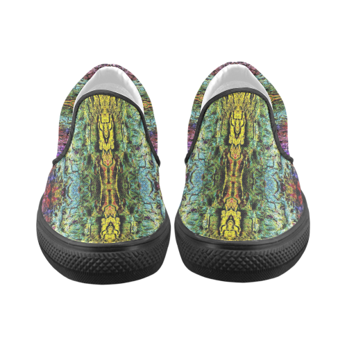 Abstract, Yellow Green, Purple, Women's Unusual Slip-on Canvas Shoes (Model 019)