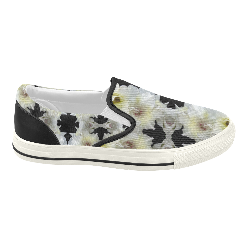 Flowers: White and Yellow Gladiolus Women's Slip-on Canvas Shoes (Model 019)