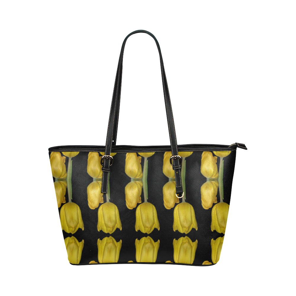 Flowers: Sunny Yellow Tulips Leather Tote Bag/Large (Model 1651)