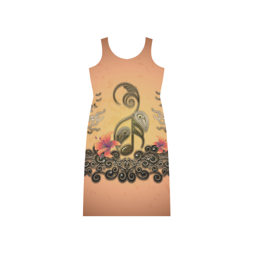 Wonderful key notes with floral elements Phaedra Sleeveless Open Fork Long Dress (Model D08)