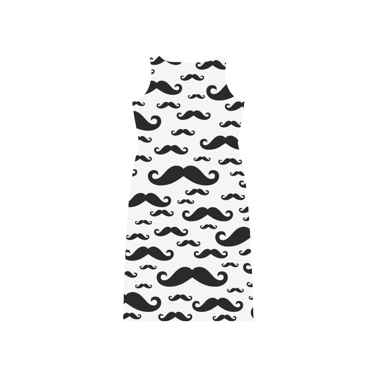 Black handlebar MUSTACHE / MOUSTACHE pattern Phaedra Sleeveless Open Fork Long Dress (Model D08)