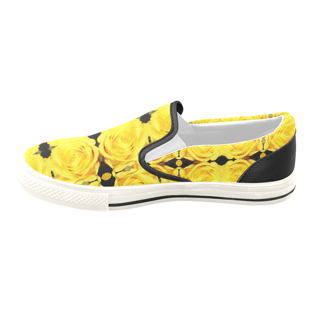 Flowers: Yellow Roses Women's Unusual Slip-on Canvas Shoes (Model 019)