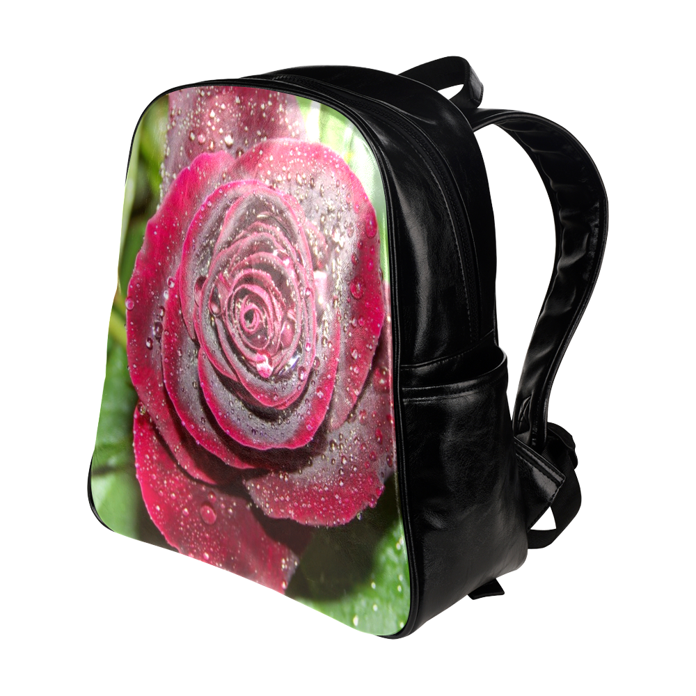 Dunkel rote Rose Multi-Pockets Backpack (Model 1636)