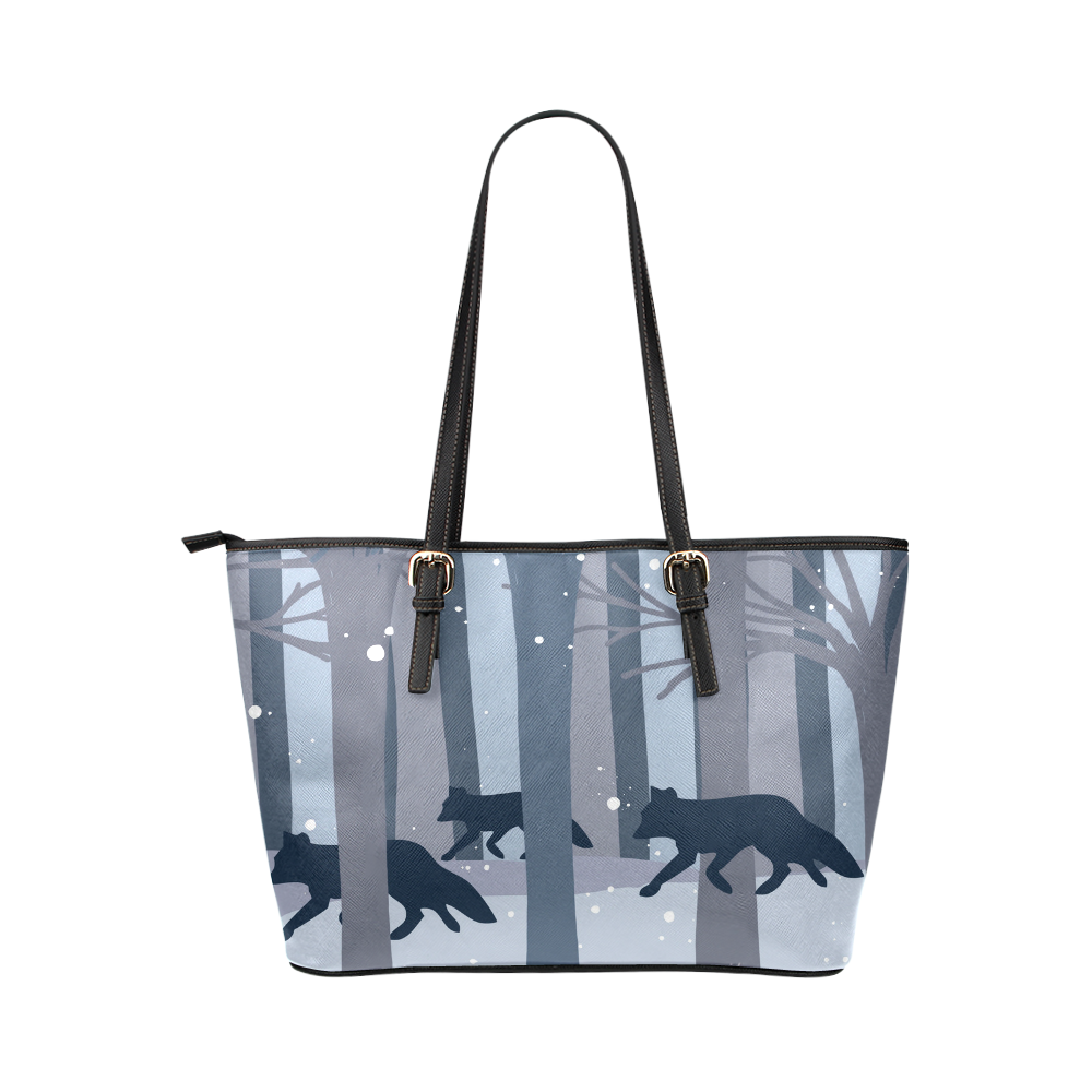 Foxes in the winter forest Leather Tote Bag/Small (Model 1651)