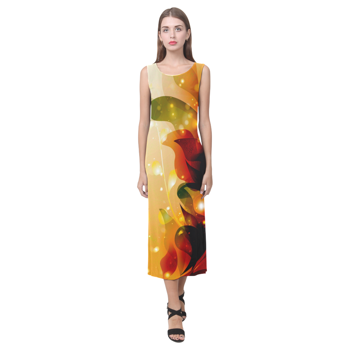 Awesome abstract flowers Phaedra Sleeveless Open Fork Long Dress (Model D08)