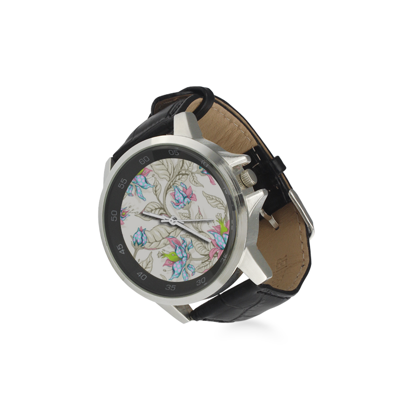 Floral Unisex Stainless Steel Leather Strap Watch(Model 202)