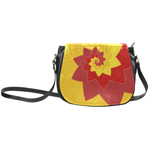 Flower Blossom Spiral Design  Red Yellow Classic Saddle Bag/Small (Model 1648)