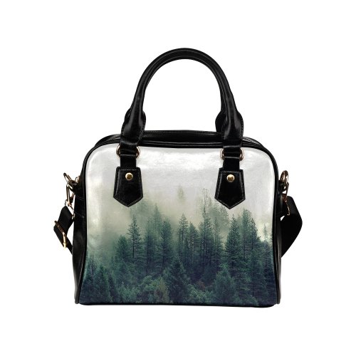 Calming Green Nature Forest Scene Misty Foggy Shoulder Handbag (Model 1634)